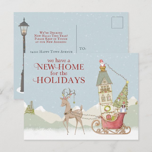 Cute New Home Address Holiday Christmas Announcement Postcard (Front/Back)