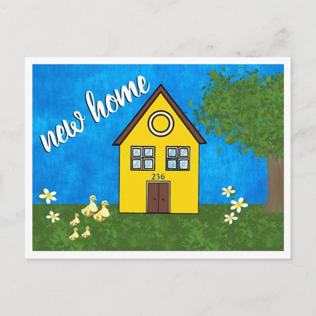 Cute New Home Yellow House Drawing Announcement (Front)