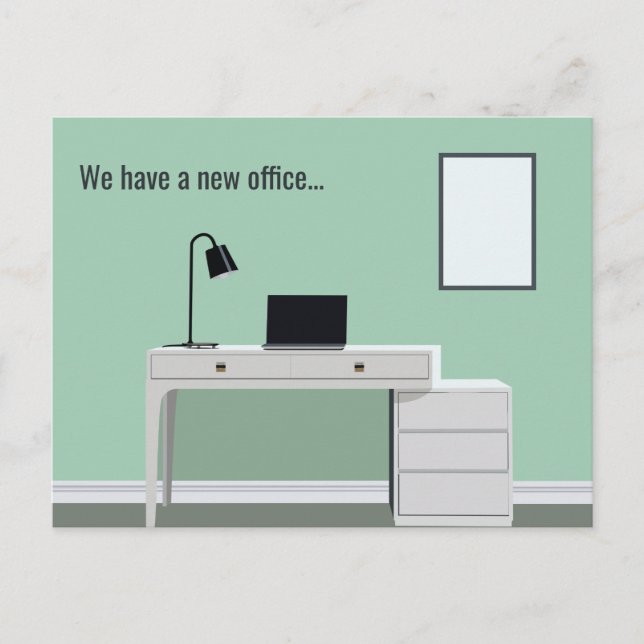 Cute New Office Desk Small Business Address Change Postcard (Front)