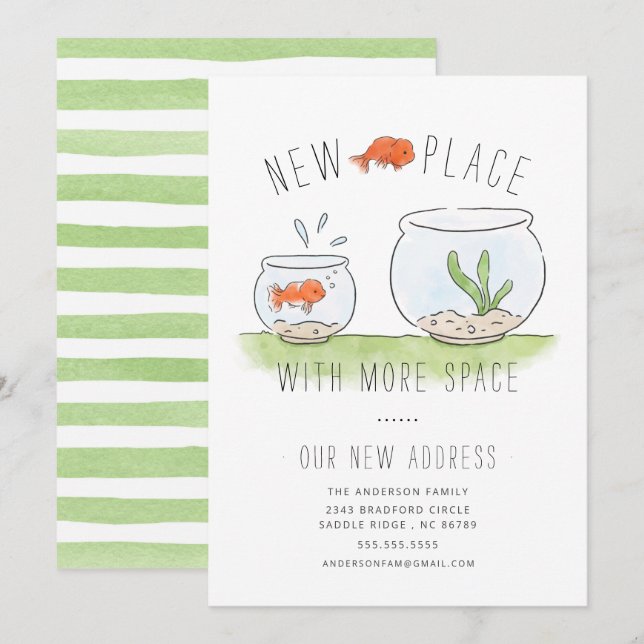 Cute New Place Goldfish Bowl Moving Announcement (Front/Back)