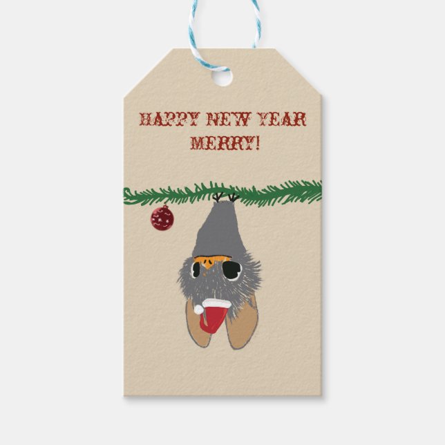 Cute New Year, Bat Gift Tags (Front)
