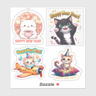 Cute New Year Cat Stickers, Cat Stickers 