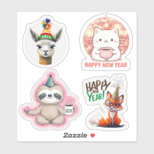 Cute New Years Animal Stickers, 2025 Stickers 