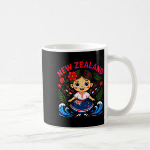 Cute New Zealand Girl With Fern And Waves Dor Kids Coffee Mug
