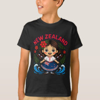 Cute New Zealand Girl With Fern And Waves Dor Kids