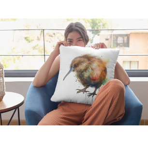 Cute New Zealand Kiwi bird in brown watercolor Cushion