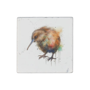 Cute New Zealand Kiwi bird in brown watercolor Stone Magnet