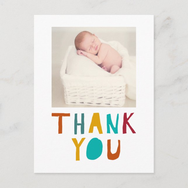 cute newborn baby shower thank you colourful photo postcard (Front)