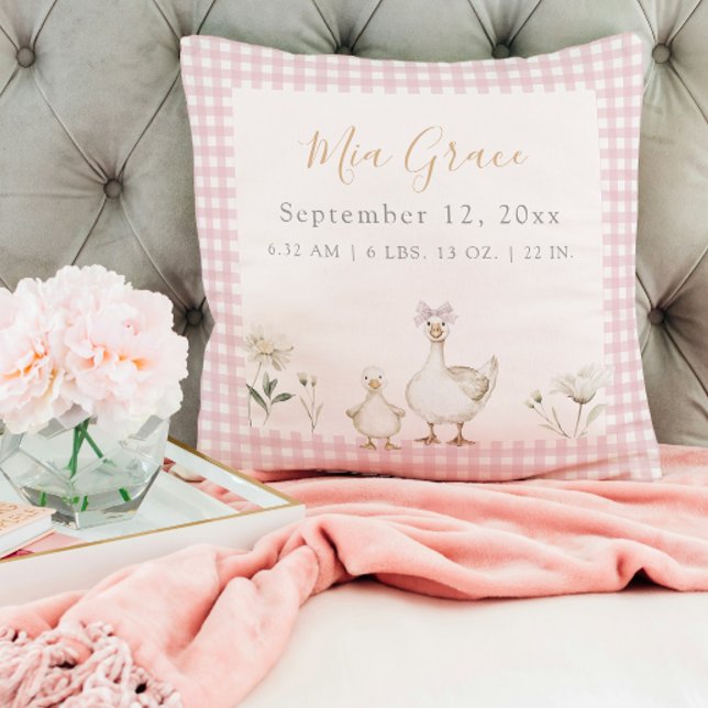 Cute Newborn Keepsake Birth Stats Pink Photo Cushion (Creator Uploaded)