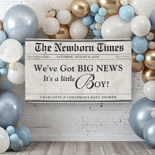 Cute Newborn Times Newspaper Baby Boy Girl Shower Banner