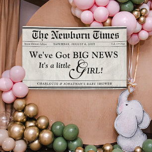 Cute Newborn Times Newspaper Baby Girl Boy Shower Banner