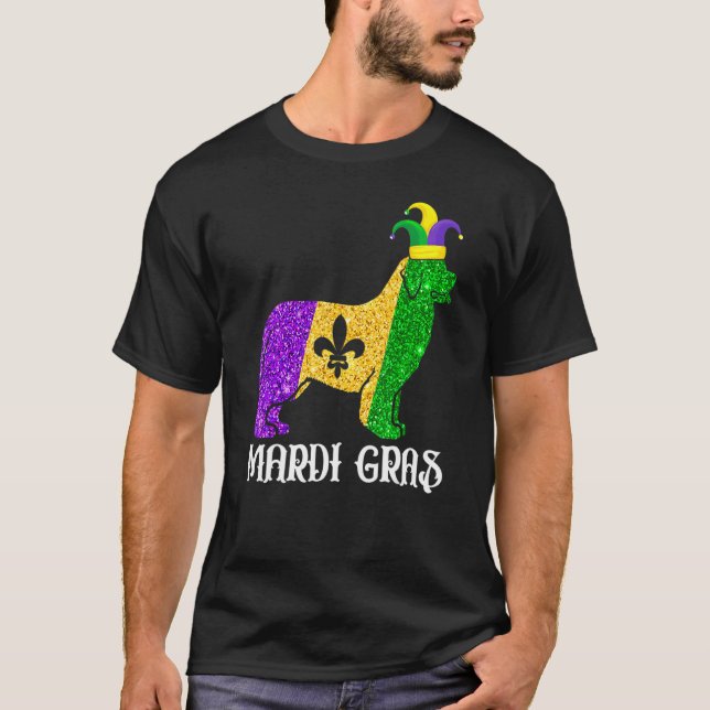 Cute Newfoundland Dog Lover Mardi Gras Party Jeste T-Shirt (Front)