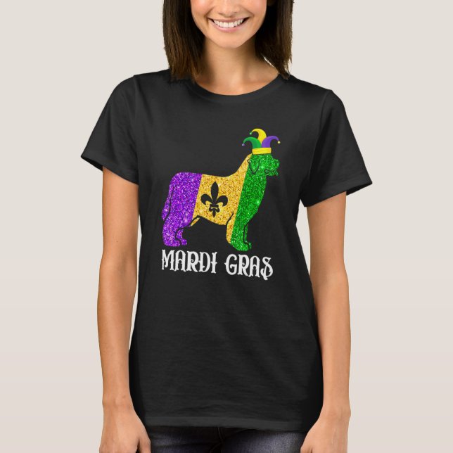 Cute Newfoundland Dog Lover Mardi Gras Party Jeste T-Shirt (Front)