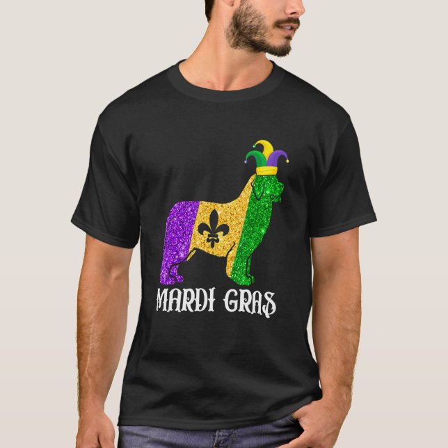 Cute Newfoundland Dog Lover Mardi Gras Party Jeste T-Shirt (Front)