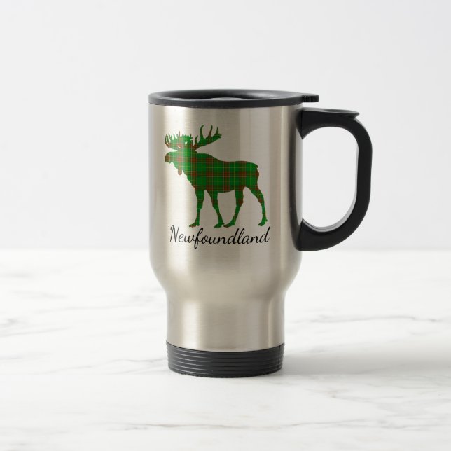 Cute Newfoundland moose tartan travel mug (Right)
