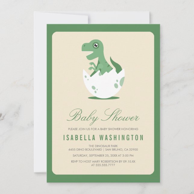 Cute Newly Hatched T.Rex in Egg Baby Shower Invitation (Front)