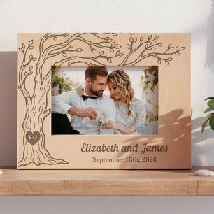 Cute Newlywed Photo Frame with Tree and Heart Gift