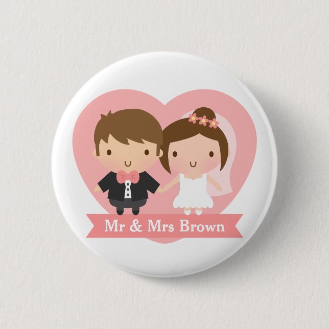Cute Newlyweds Happily Married Couple 6 Cm Round Badge (Front)