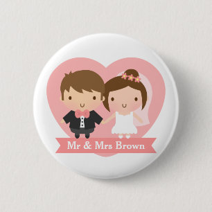 Cute Newlyweds Happily Married Couple 6 Cm Round Badge
