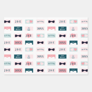 Cute Newlyweds Mr and Mrs Initials White  Wrapping Paper Sheet