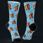 Cute Newlyweds Photo Wedding Blue Wedding Socks<br><div class="desc">These cute blue wedding socks feature the newlywed couple's photo and white hearts in an offset pattern on a light blue background and your names and wedding date! These are perfect as a bridal party favour, or as a gift for the happy couple! Background colour is also customisable to match...</div>