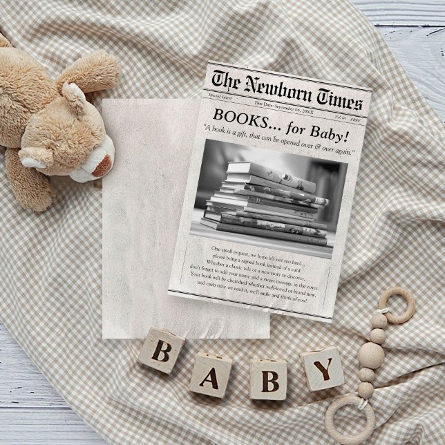 Cute Newspaper Books for Baby Shower Insert Card (Cute The Newborn Times newspaper style Baby shower Invitation books for baby insert enclosure card)