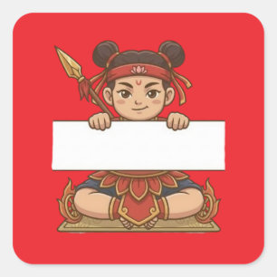 Cute Nezha Holding Blank Sign Square Sticker