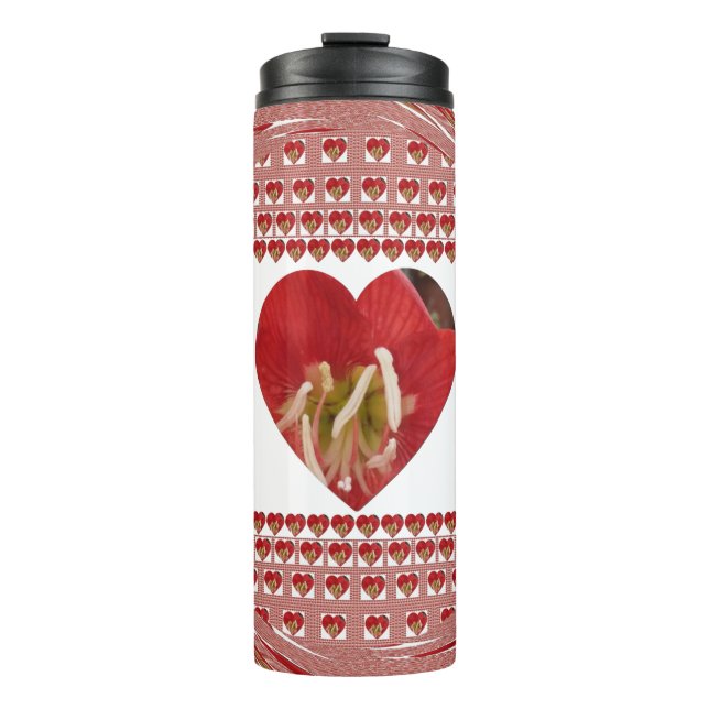 Cute Nice and Lovely Red Floral Thermal Tumbler (Front)