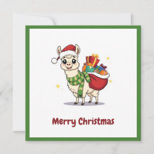 Cute Nice Funny Winter Alpaca Santa Claus Holiday Card