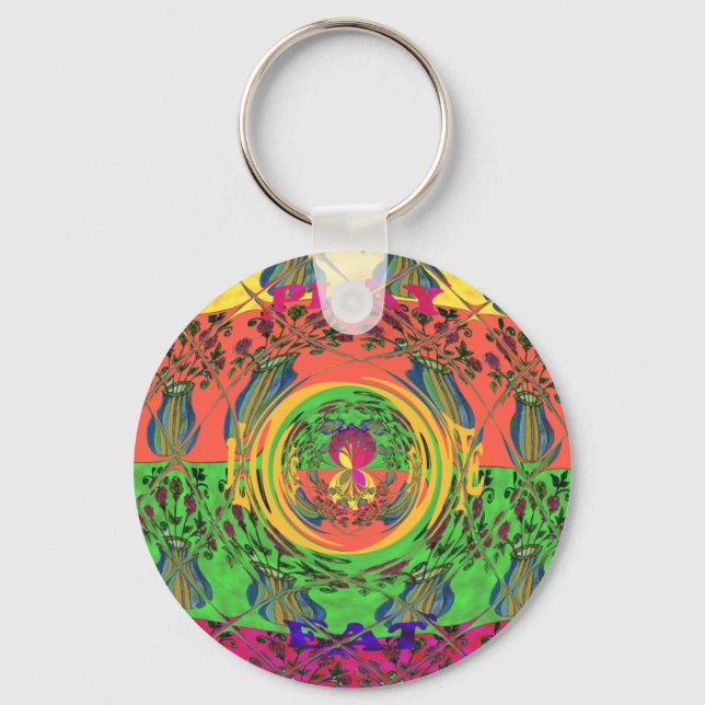 Cute Nice & Lovely Floral Motif Art Print Design Key Ring (Front)