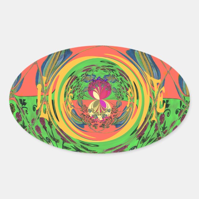 Cute Nice & Lovely Floral Motif Art Print Design Oval Sticker (Front)