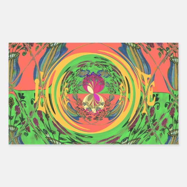 Cute Nice & Lovely Floral Motif Art Print Design Rectangular Sticker (Front)