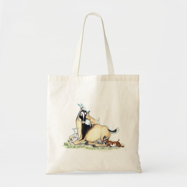 Cute Nigerian Dwarf Goat and Kids Tote Bag (Front)