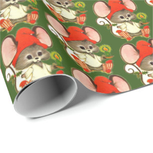 Cute Night Before Christmas Mouse in Night Clothes Wrapping Paper