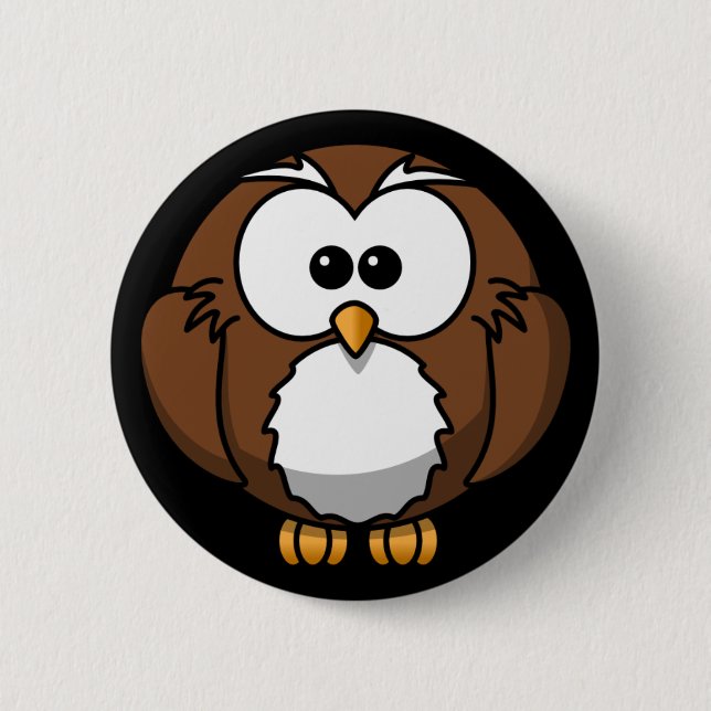 Cute Night Brown Owl Button Pin (Front)
