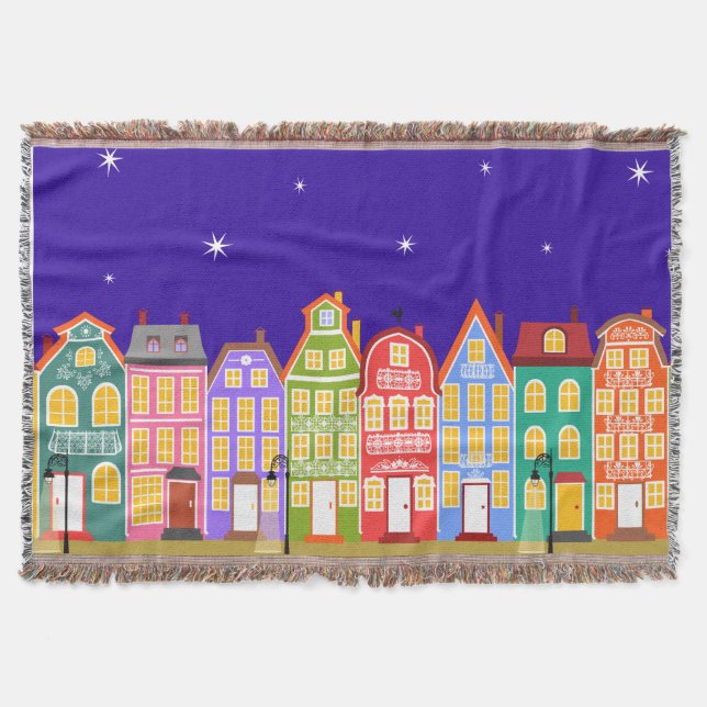 Cute Night City Throw Blanket (Front)