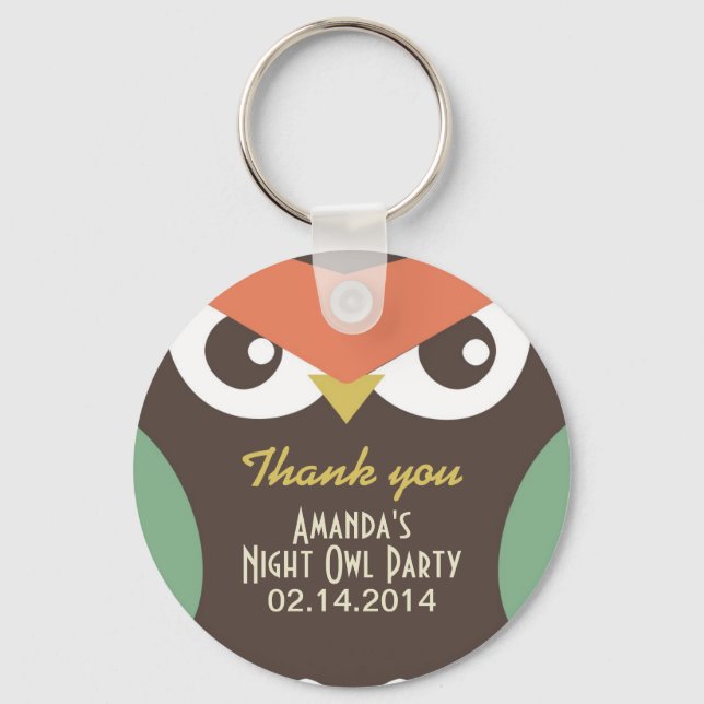 Cute Night Owl Birthday Party Gift Keychain (Front)