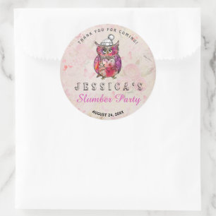 Cute Night Owl Birthday Slumber Party Thank You Classic Round Sticker