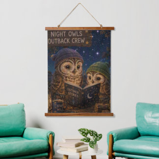 Cute Night Owls Outback Crew Stargazing Adventure Hanging Tapestry