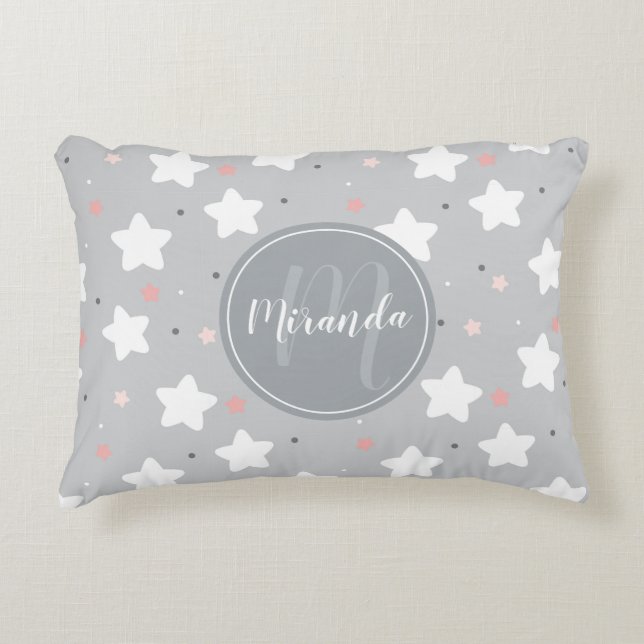 Cute Night Sky with Custom Monogram and Name Decorative Cushion (Front)