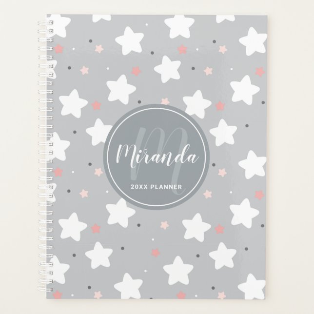 Cute Night Sky with Custom Monogram and Name Planner (Front)