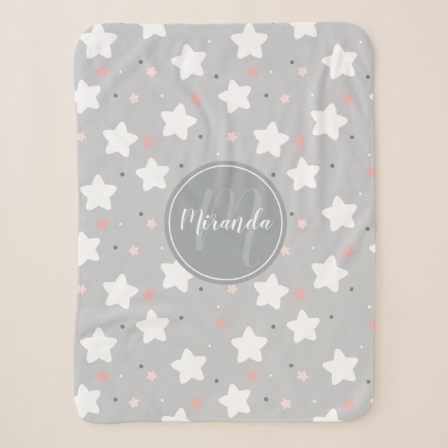 Cute Night Sky with Custom Monogram and Name Sherpa Blanket (Front)