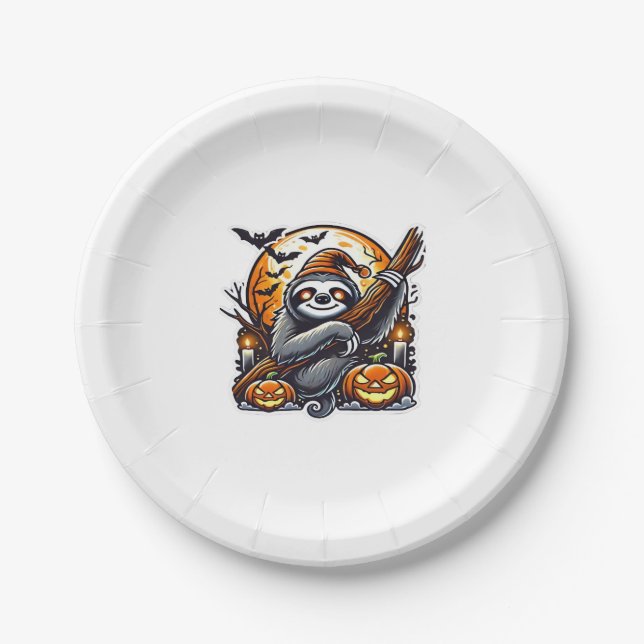 Cute Night Sloth Halloween Classic T-Shirt Paper Plate (Front)