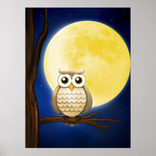 Cute Night Wise Owl Poster