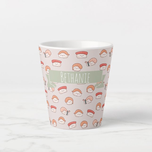 Cute Nigiri Sushi Seamless Pattern Latte Mug (Front)