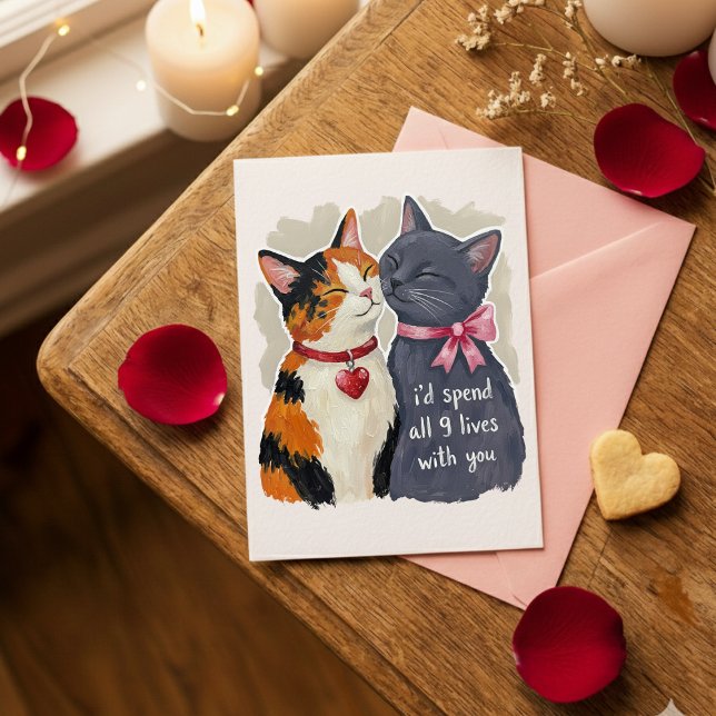 Cute Nine Lives Cat Valentine Love Card for Couple (Creator Uploaded)