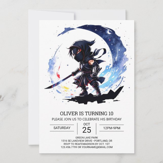 Cute Ninja Adventure Birthday Invitation (Front)