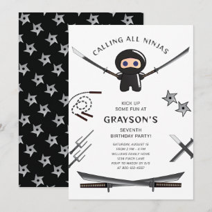 Cute Ninja Birthday Party Invitation