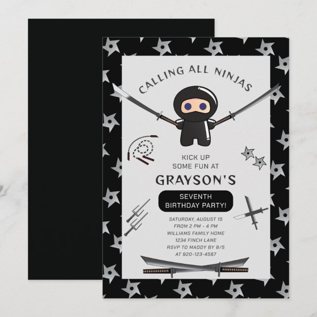 Cute Ninja Birthday Party Invitation (Front/Back)