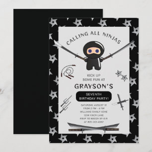 Cute Ninja Birthday Party Invitation